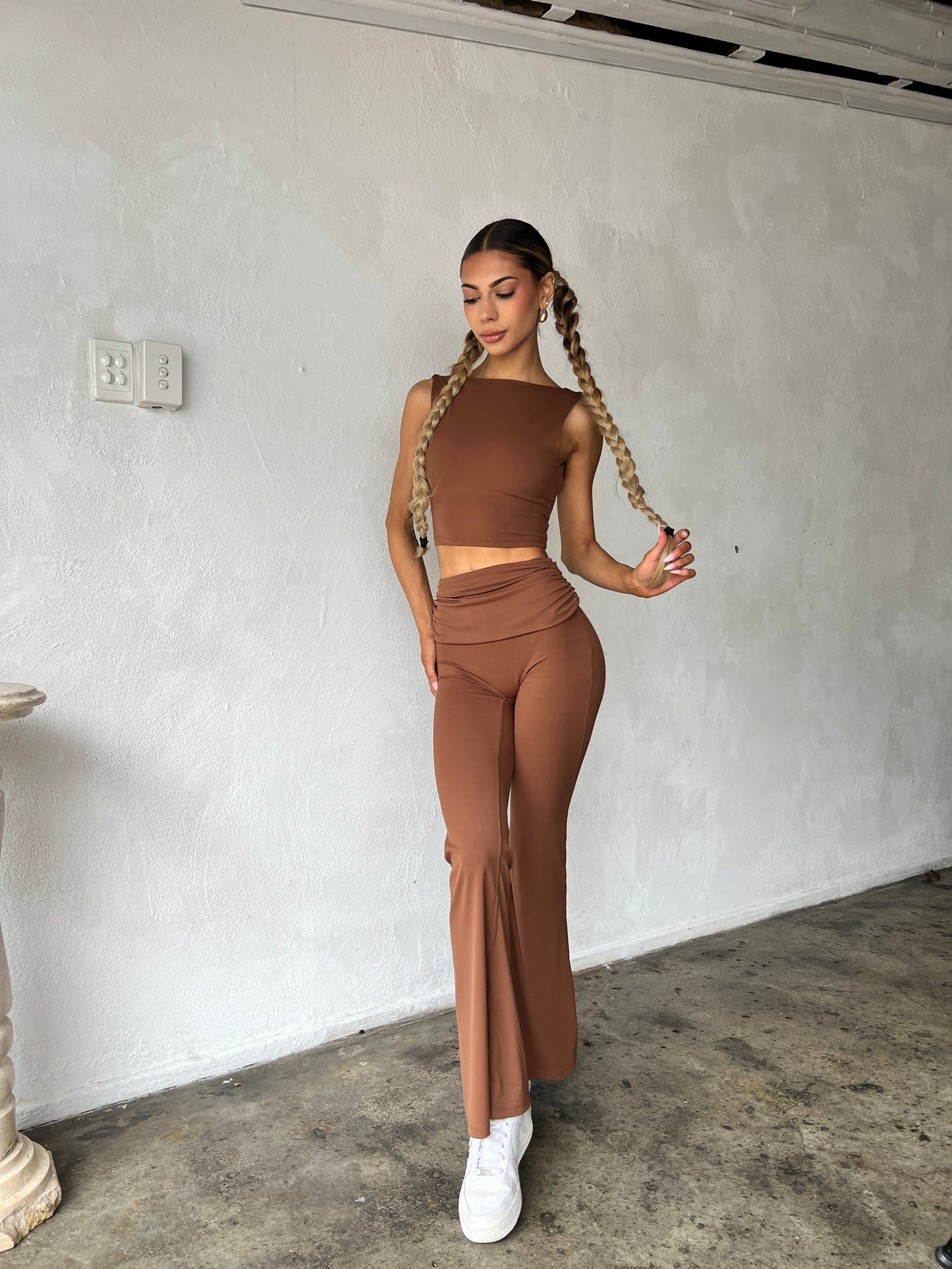 Crush Flared Leggings - Coffee